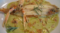 Recepta de cuina de Llenguado a la crema de canyella amb escamarlans